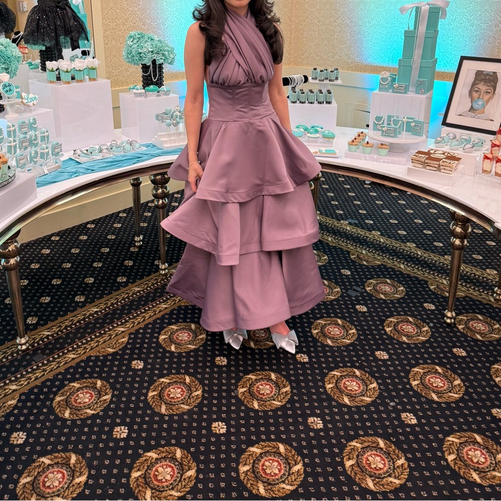 Elegant Purple Halter Neck Dress